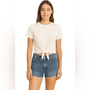 Hollister White Tie Front Crop Tee Casual Coastal Clean Girl Summer Top Medium